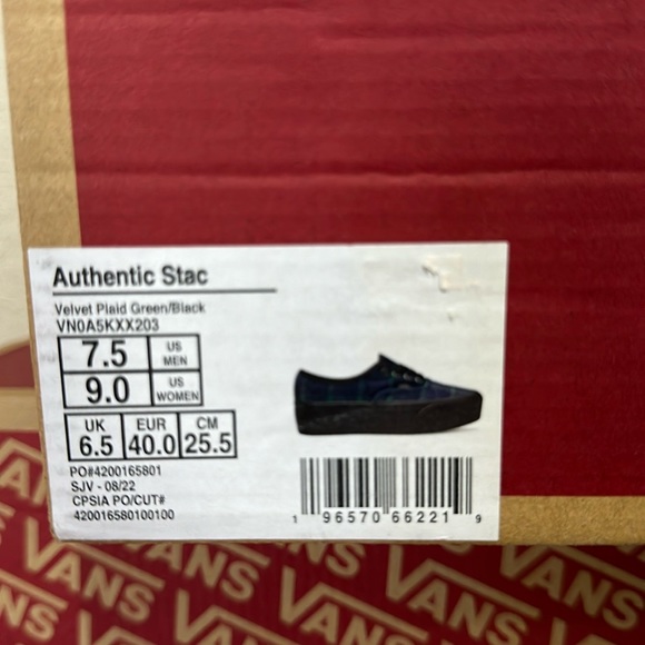 Vans Authentic stacked platform Velvet Plaid green black women’s size 9 - Picture 10 of 10
